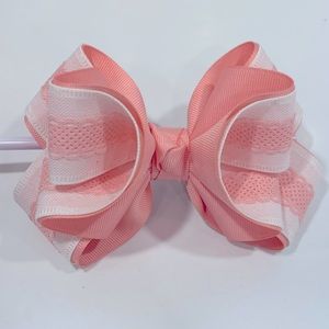 3D pink/off white lace Ribbon Hair Bow Handmade